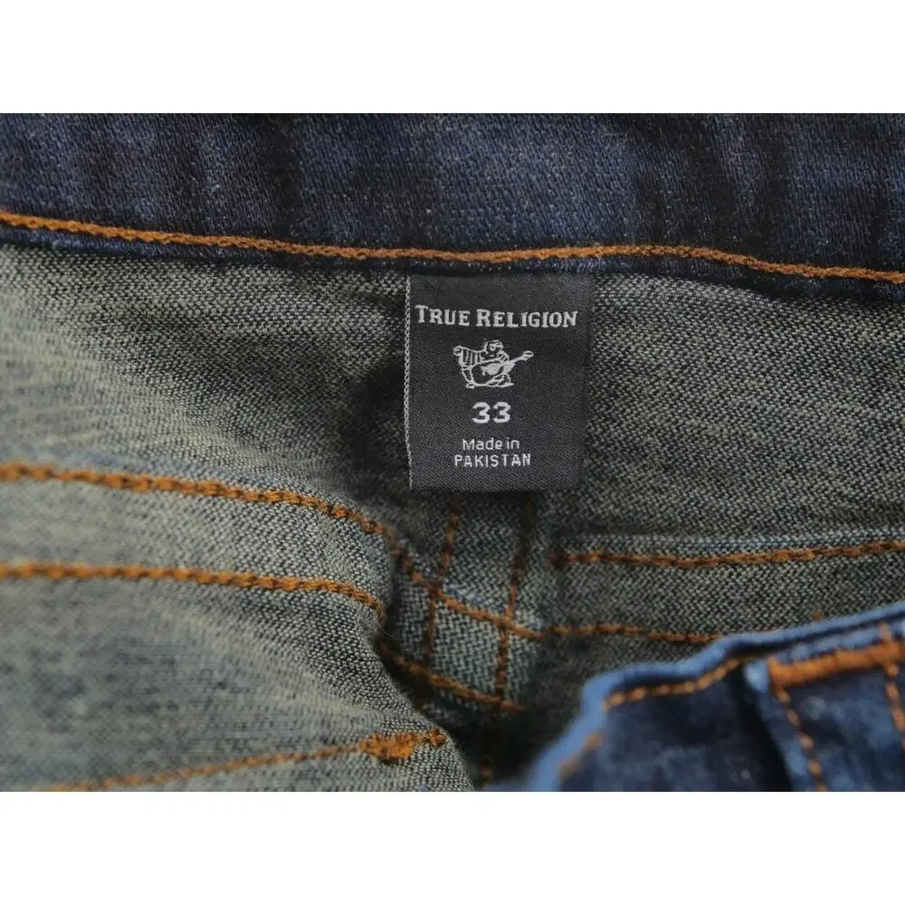 True Religion Ricky Relaxed Straight Jeans Mens 33x30 Flap Pocket Dark Wash Blue